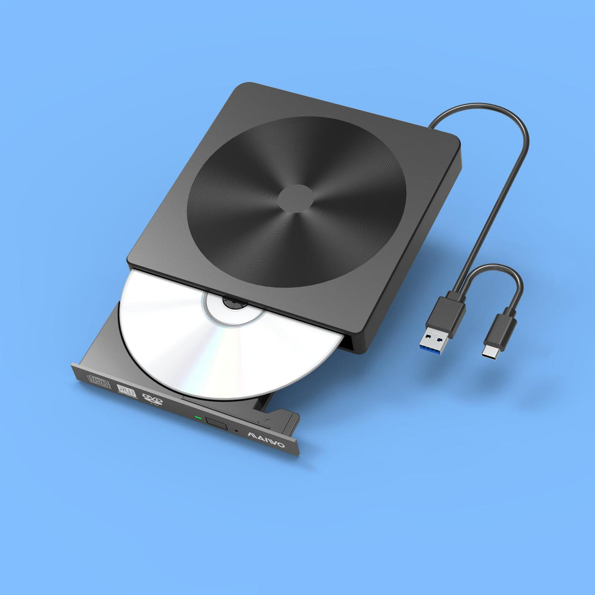 Maiwo K523 Slim ekstern USB DVD/CD-afspiller både USB-C og USB-A Eksternt optisk drev