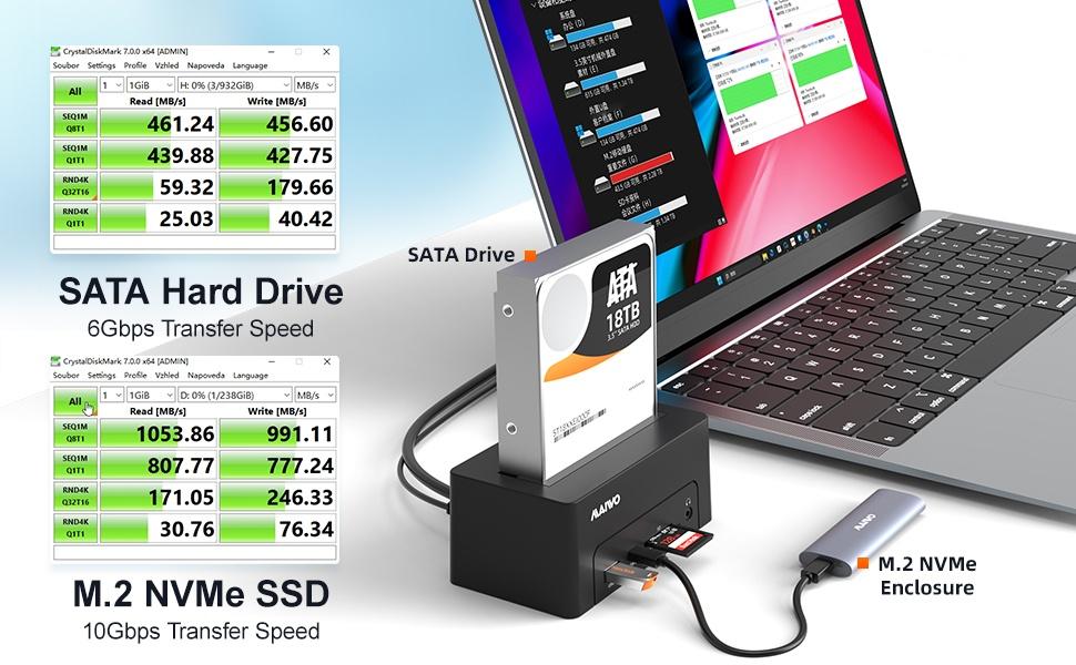 Maiwo K308P USB-C dockingstation 2,5"/3,5" 1x SATA HDD SSD & SD/TF hukommelseskort, HDMI2.0 4K60Hz RJ45 GigaLan USB-A & USB-C 10Gbps