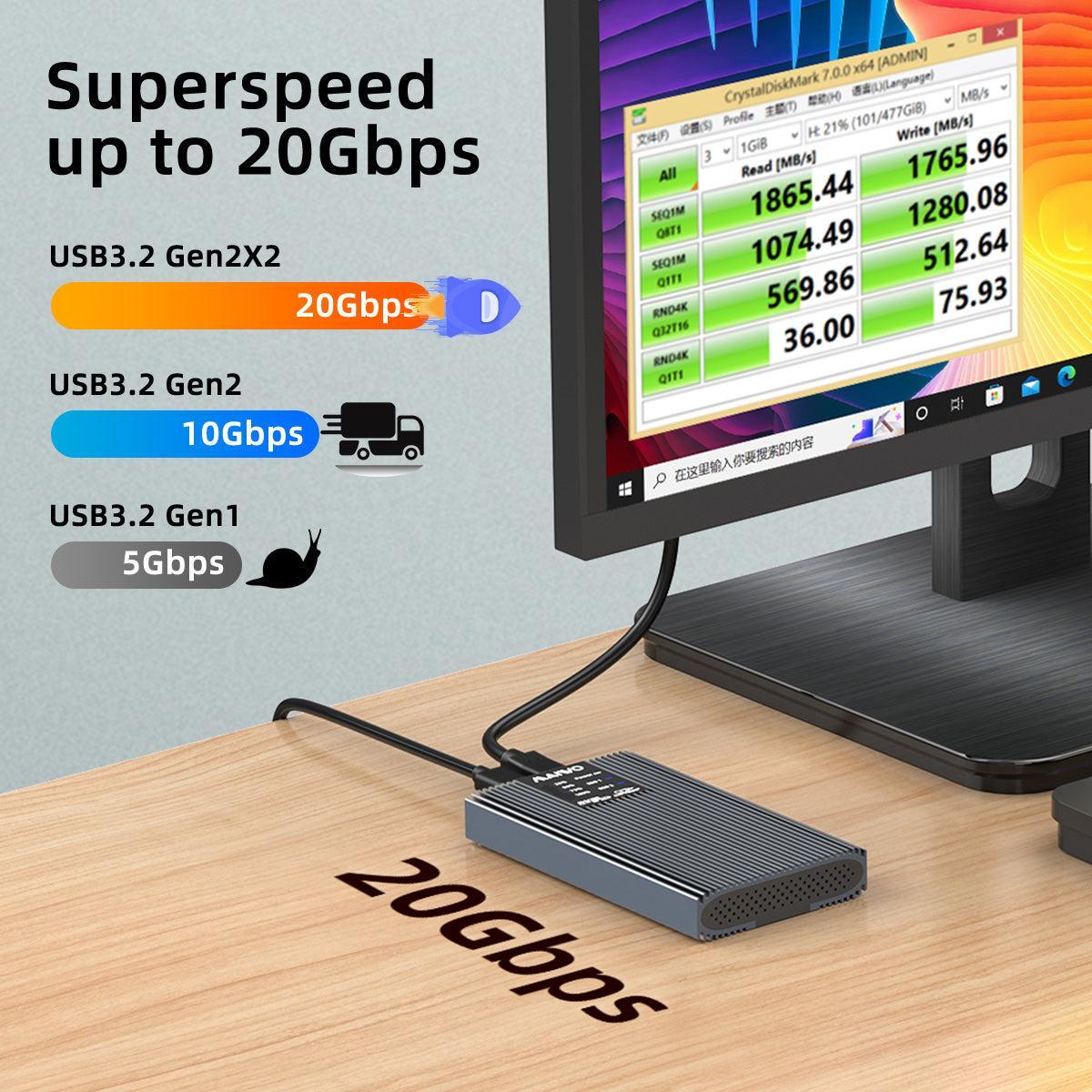 Maiwo K2022P eksternt kabinet til harddiskkloning M.2 NVMe SSD USB3.2 20Gbps