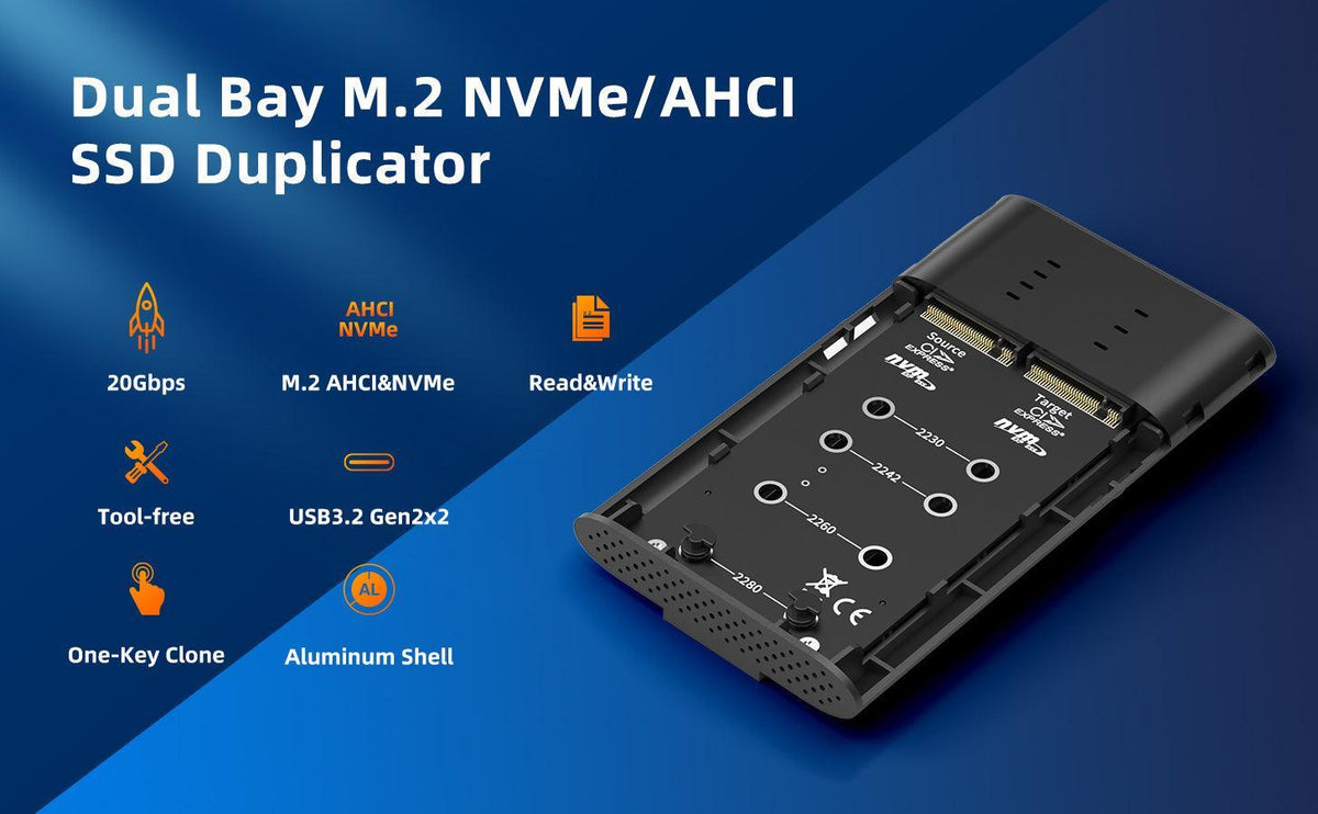 Maiwo K2022P eksternt kabinet til harddiskkloning M.2 NVMe SSD USB3.2 20Gbps