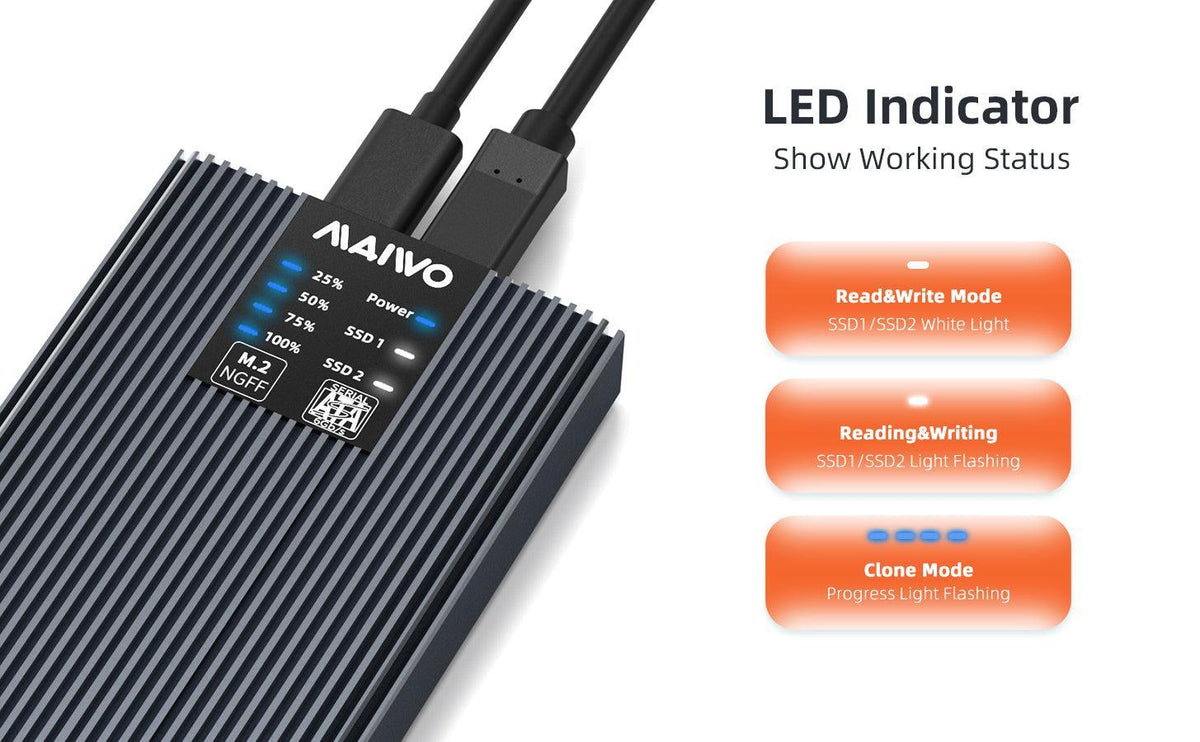 Maiwo K2022S eksternt kabinet til harddiskkloning M.2 SATA SSD USB3.2 5Gbps 1:1