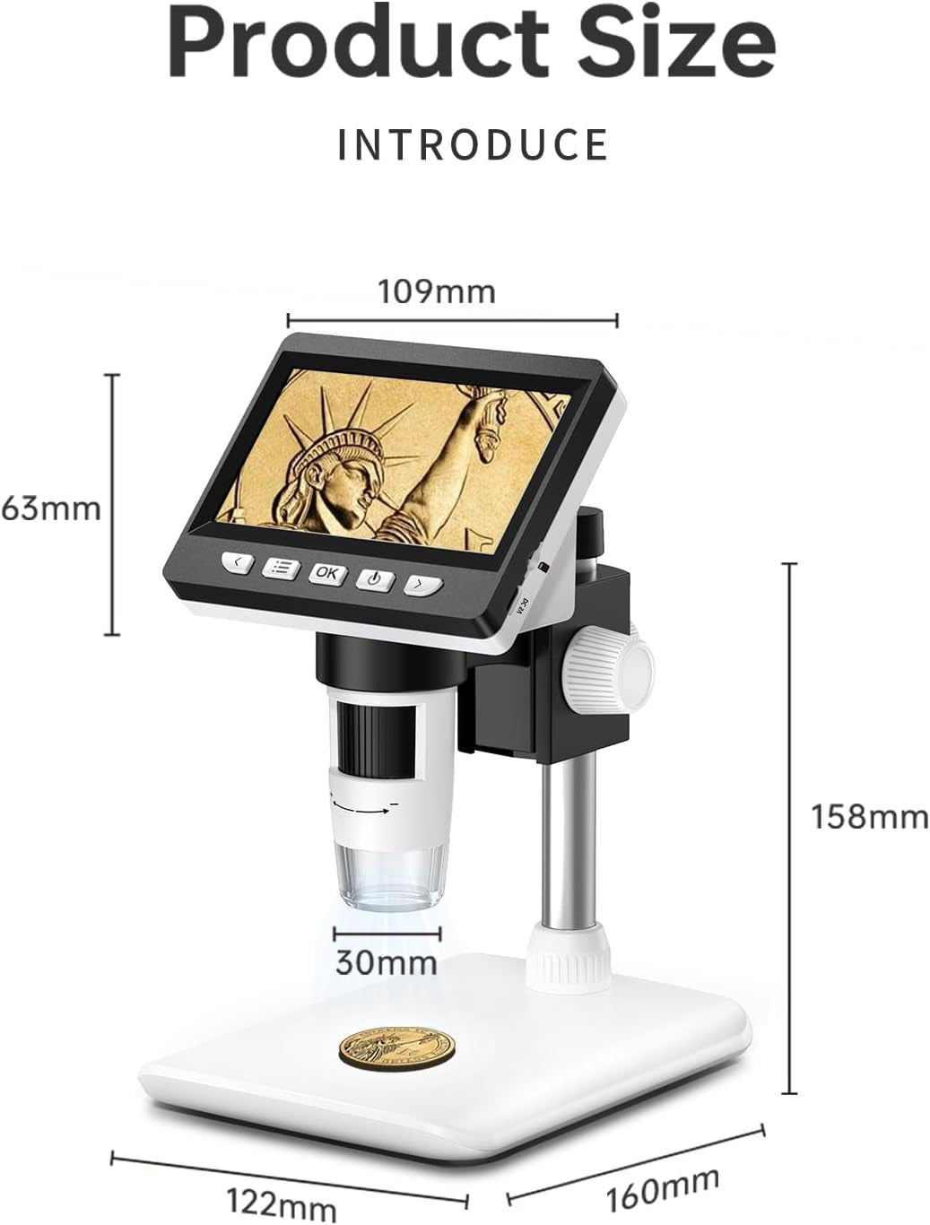 NÖRDIC LCD Digitalt Mikroskop 50X–500X, 4,3-tommer 1080P USB-mikroskop med 8 justerbare LED-lys og PC-visning