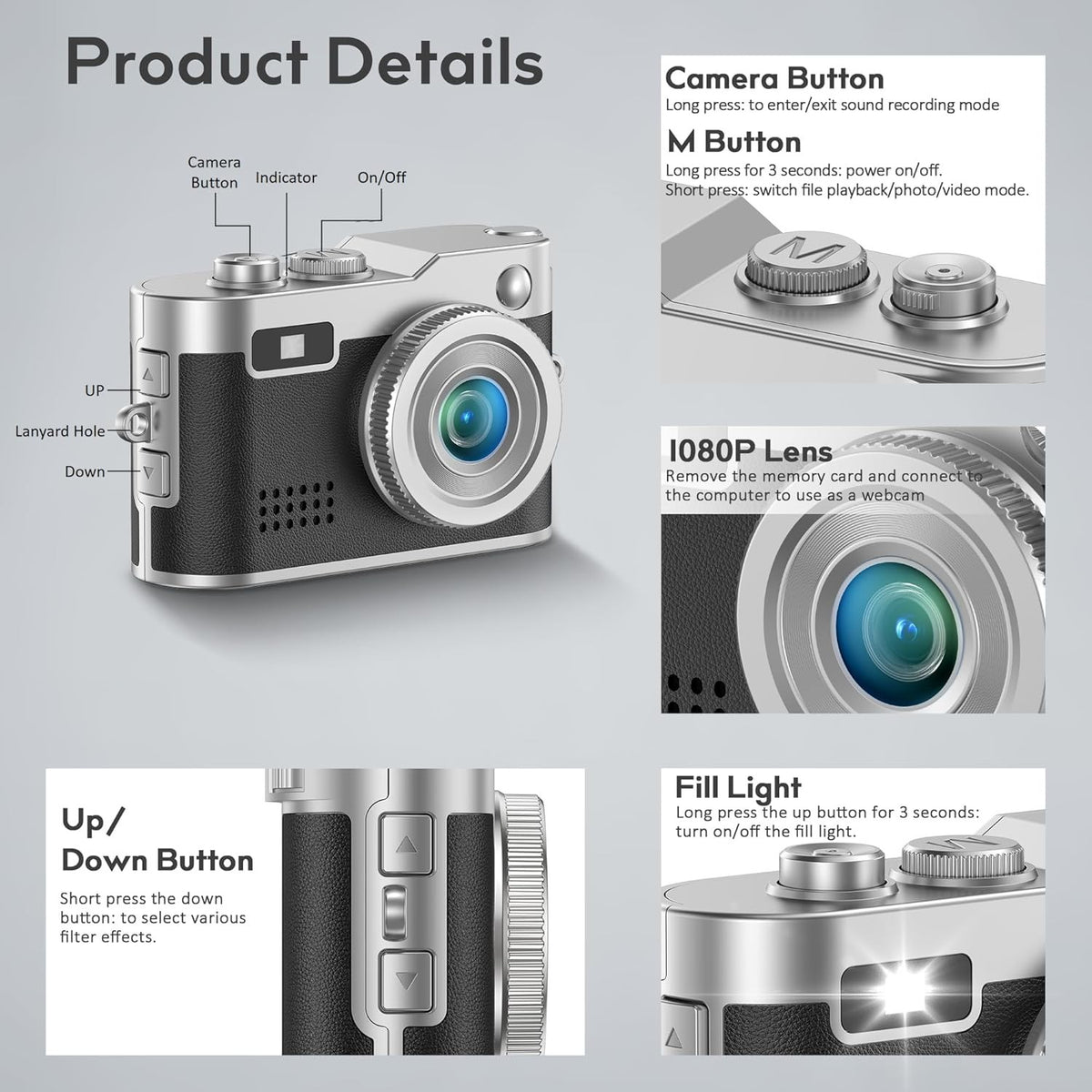 Mini HD Kamera – 0,96" skærm, 2MP fotoopløsning og 1080P video, 200mAh batteri