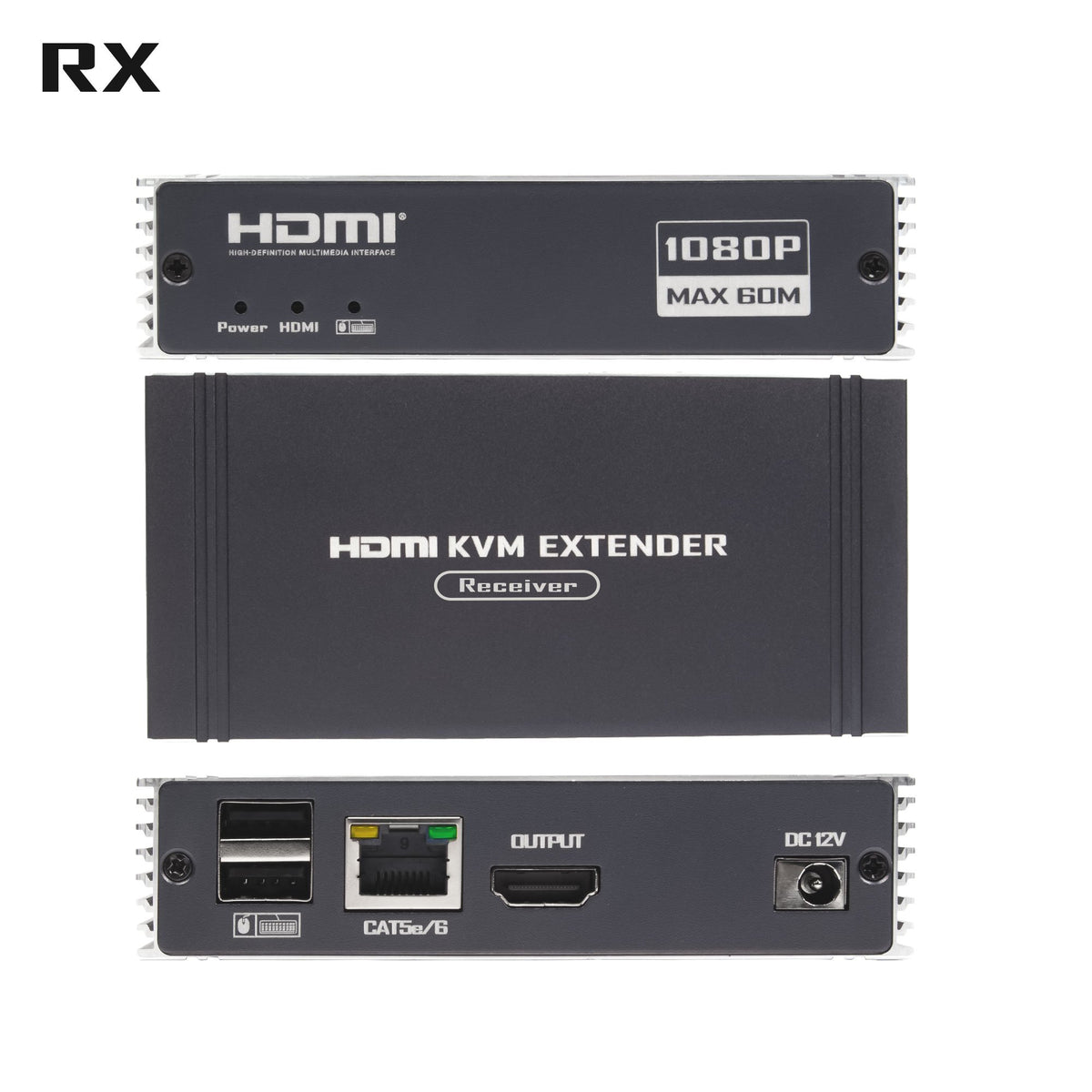 NÖRDIC 1080P 60Hz 65M HDMI KVM Extender USB over Cat5e/Cat6, POC med loop-support, USB til tastatur og mus til PC/computer