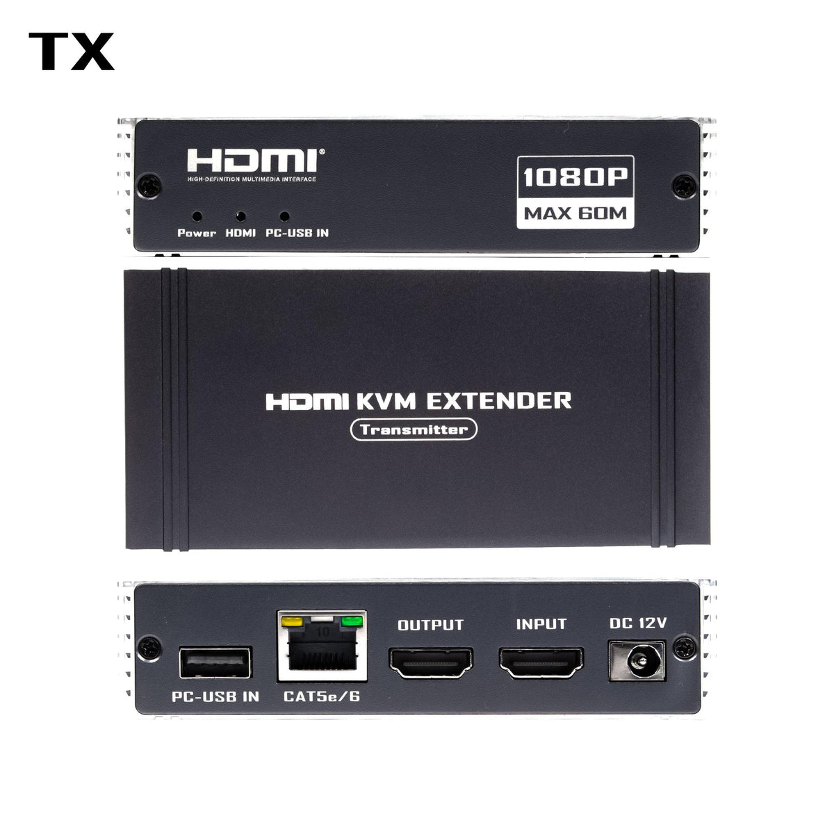 NÖRDIC 1080P 60Hz 65M HDMI KVM Extender USB over Cat5e/Cat6, POC med loop-support, USB til tastatur og mus til PC/computer