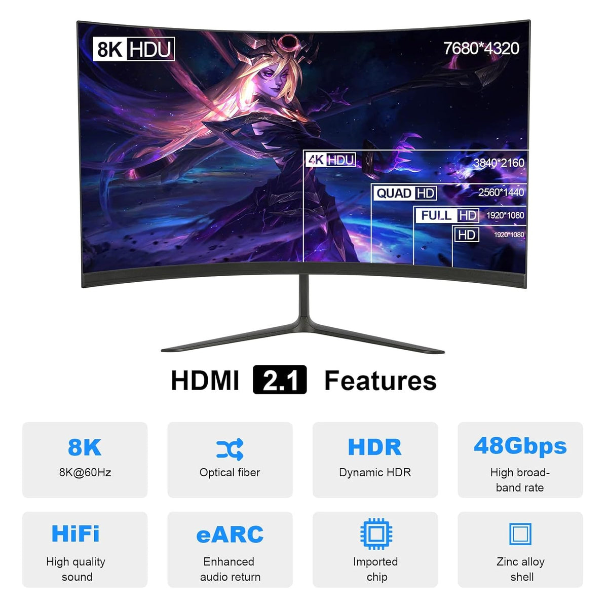 NÖRDIC 15m aktivt AOC optisk fiberkabel HDMI 2.1 8K 60Hz 4K 120Hz 48Gbps Dynamic HDR, eARC, VRR kompatibel med RTX 3080 3090