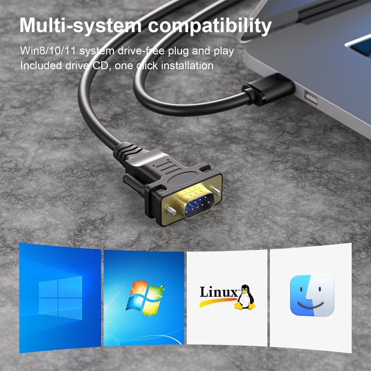 USB-A til RS232 DB9 hankabel til serielle enheder med FTDI Chipset