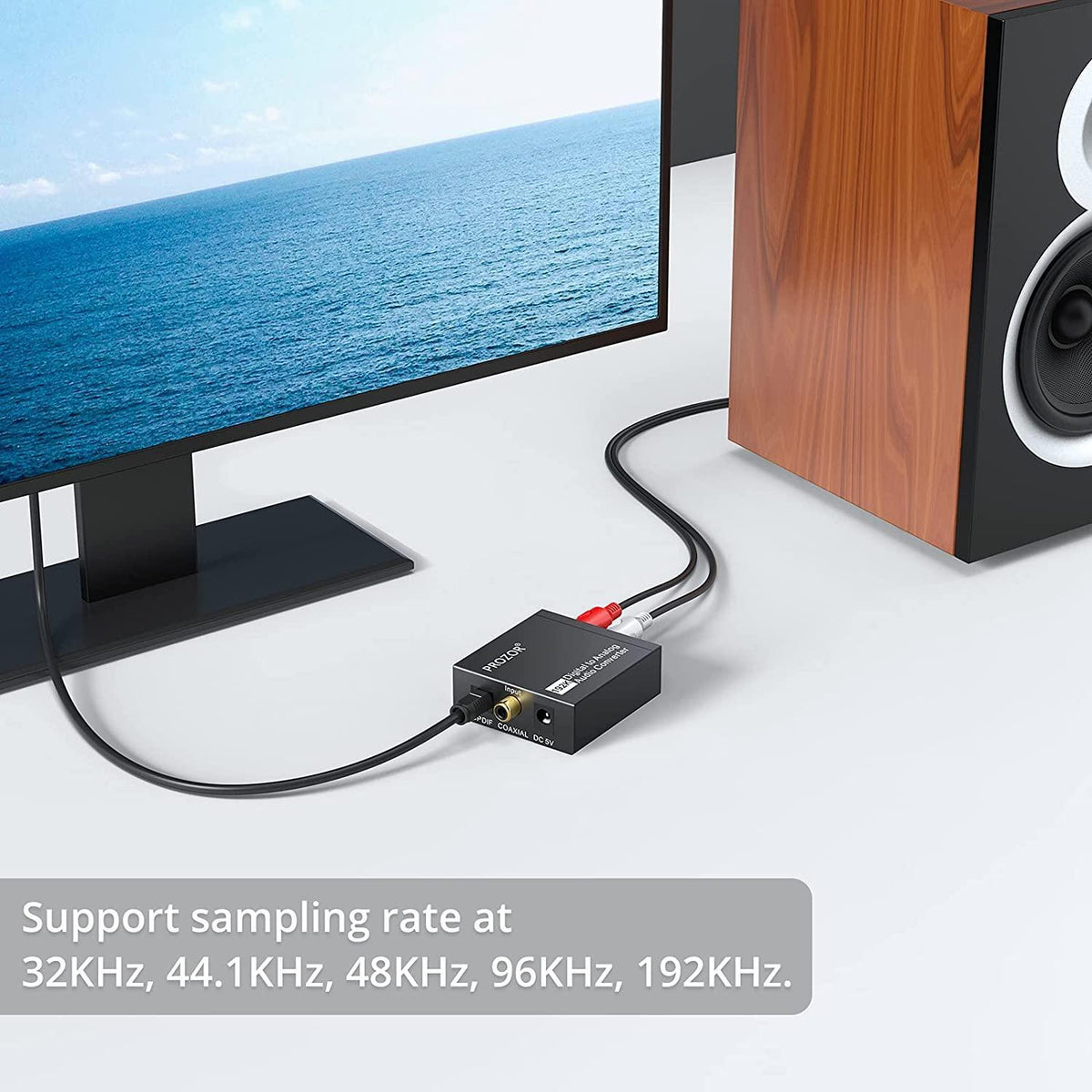 NÖRDIC 192KHz digital til analog audio konverter, Toslink og Coaxial til RCA L / R og 3.5mm AUX D / A konverter