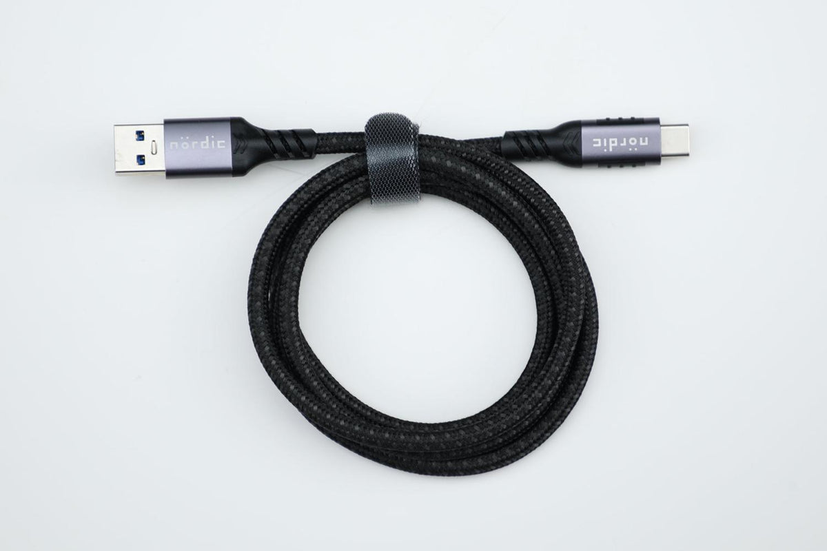 NÖRDIC 1m USB3.2 Gen1 USB-C til A nylonflettet kabel hurtig opladning 3A 5Gbps Strømforsyning PD 60W