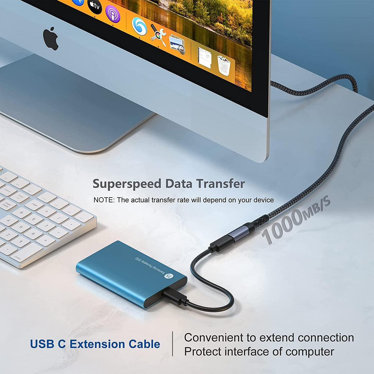 NÖRDIC 1m USB3.2 Gen2 USB-C forlængerkabel han til hun 10Gbps 5A 100W Thunderbolt3