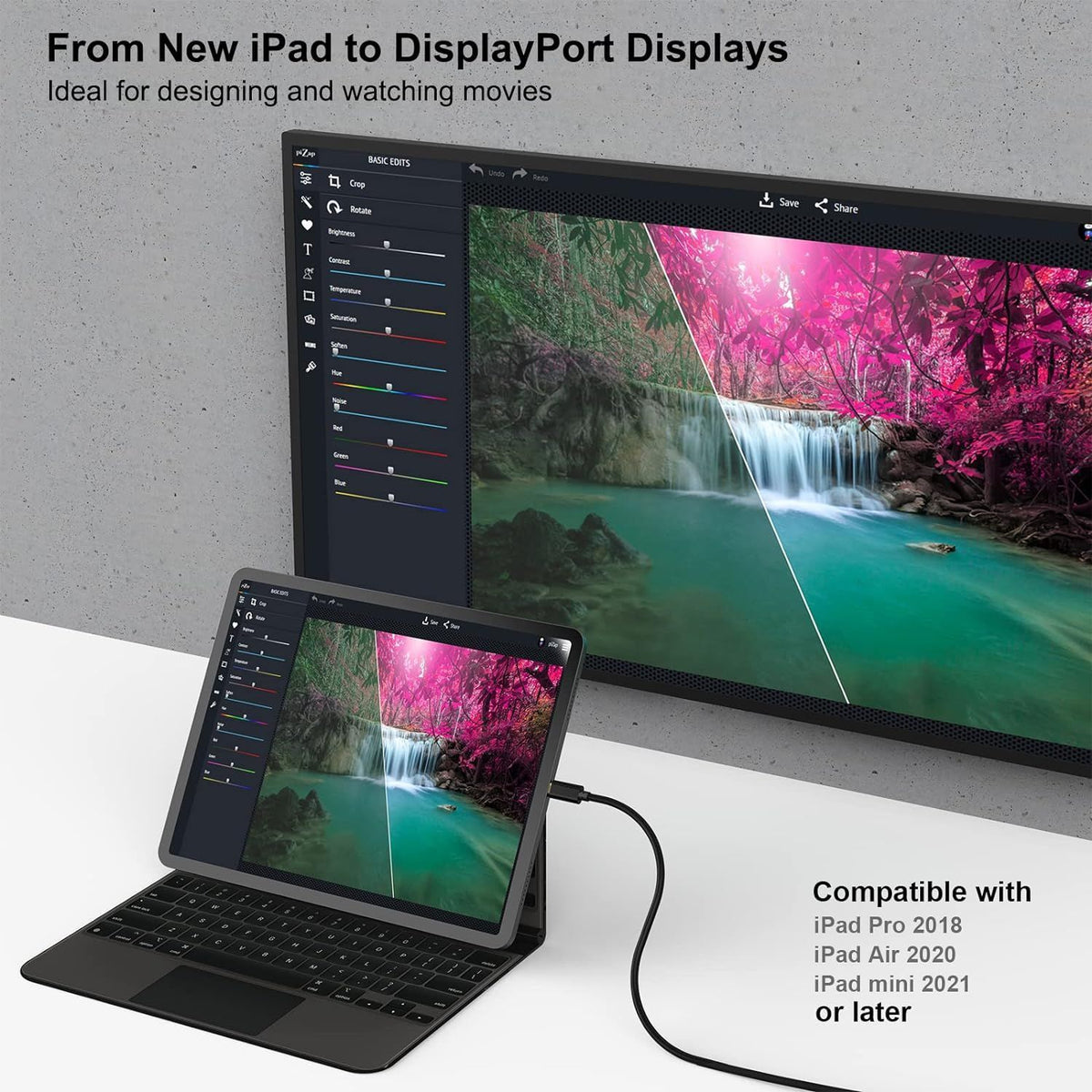 NÖRDIC 1m USB-C til DisplayPort-kabel UHD 4K 60Hz DP 1.2 21,6Gbps HDCP Alt tilstand via USB C Aluminium kontakter Space Grey