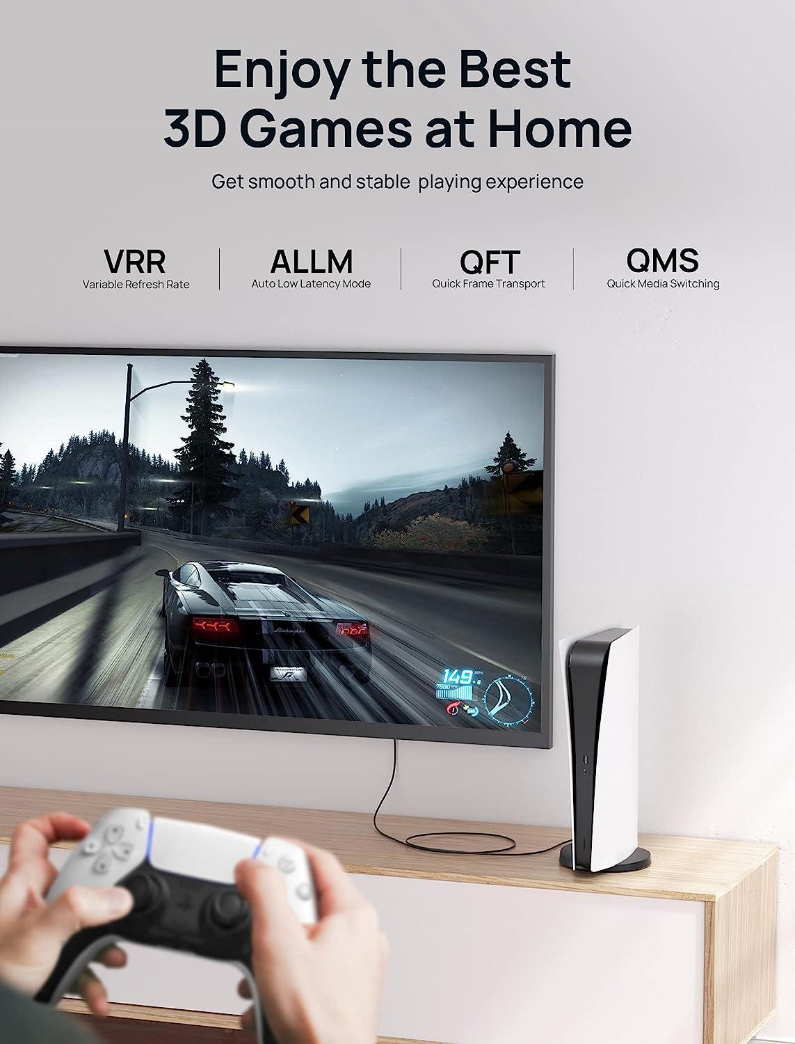 NÖRDIC 1m slank Ultra High Speed HDMI2.1 8K 60Hz 4K 120Hz 48Gbps Dynamic HDR eARC Game Mode VRR Dolby ATMOS