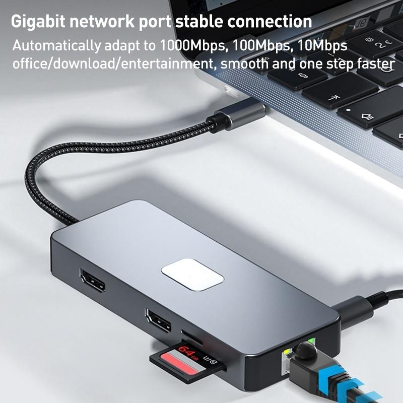 NÖRDIC 1 til 10 USB-C dockingstation 2xHDMI 4K60Hz 3xUSB3.0, 1xUSB-C, 1xRJ45 GigaLan, 1xPD100W, 1xSD & 1xMicroSD