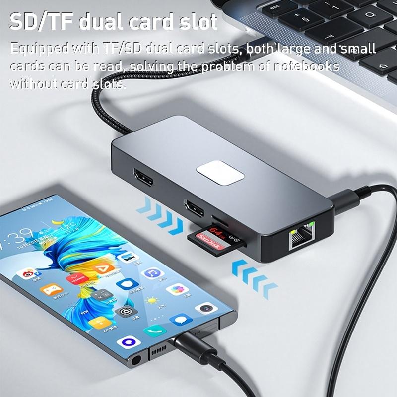 NÖRDIC 1 til 10 USB-C dockingstation 2xHDMI 4K60Hz 3xUSB3.0, 1xUSB-C, 1xRJ45 GigaLan, 1xPD100W, 1xSD & 1xMicroSD