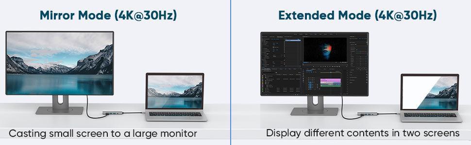 NÖRDIC 1 til 6 USB C aluminium dockingstation 1xHDMI 4K 30Hz  1xUSB-A 3.0 1xUSB-A 2.0 5Gbps 1xUSB C PD87W 1xSD/TF kortlæser