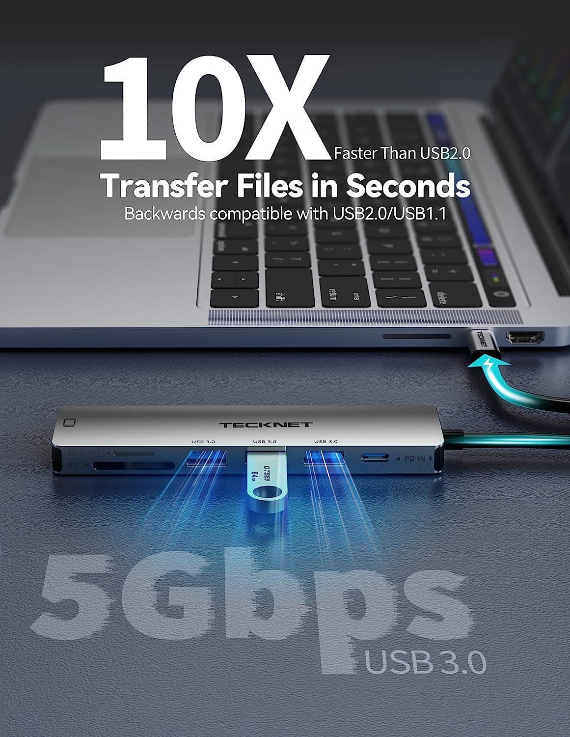 NÖRDIC 1 til 6 USB C aluminium dockingstation 1xHDMI 4K 30Hz  1xUSB-A 3.0 1xUSB-A 2.0 5Gbps 1xUSB C PD87W 1xSD/TF kortlæser