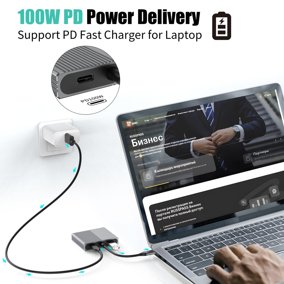 NÖRDIC 1 til 4 USB-C Dockningsstation 1xHDMI-4K60Hz, 1xDP-4K60Hz Dobbelt skærme 1xUSB-C PD100W 1xUSB-A 5G