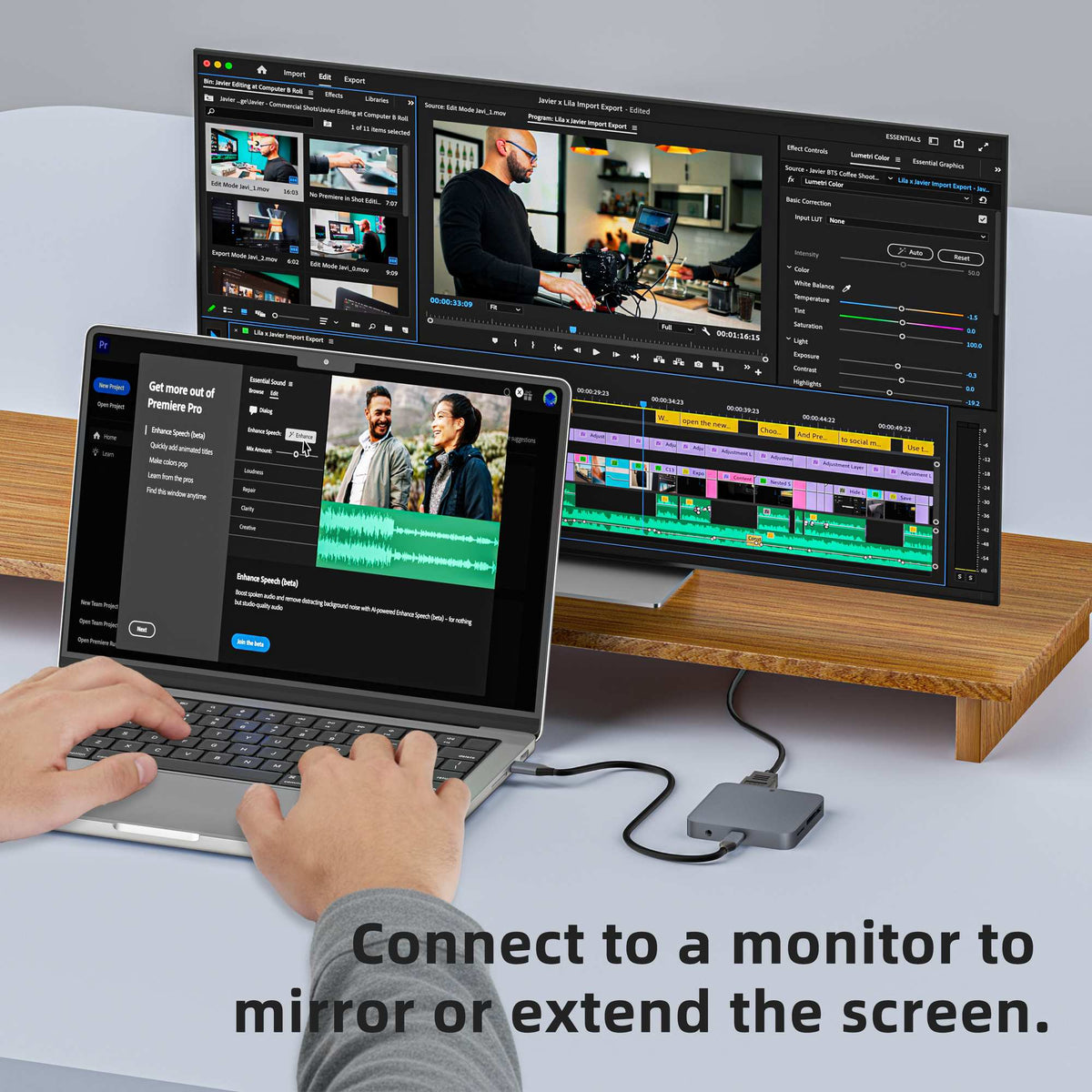 NÖRDIC 1 til 9 Magnetisk USB-C Dockingstation 1xHDMI 4K60Hz, 1xUSB-C, 1xUSB-C PD 100W, 1xUSB-A, 1xM.2 SSD, 1xSD, 1xMicroSD, 1x3,5 mm AUX