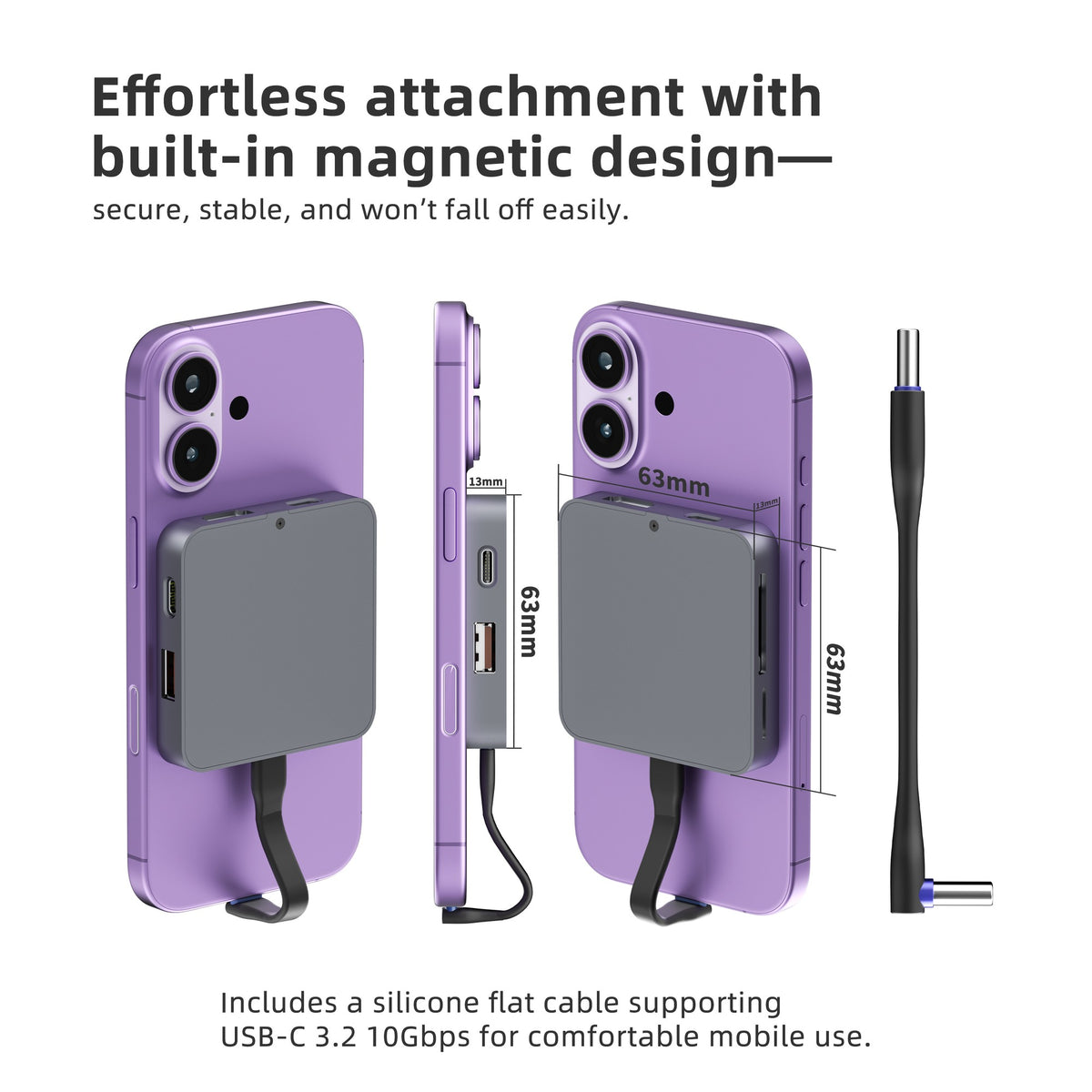 NÖRDIC 1 til 9 Magnetisk USB-C Dockingstation 1xHDMI 4K60Hz, 1xUSB-C, 1xUSB-C PD 100W, 1xUSB-A, 1xM.2 SSD, 1xSD, 1xMicroSD, 1x3,5 mm AUX