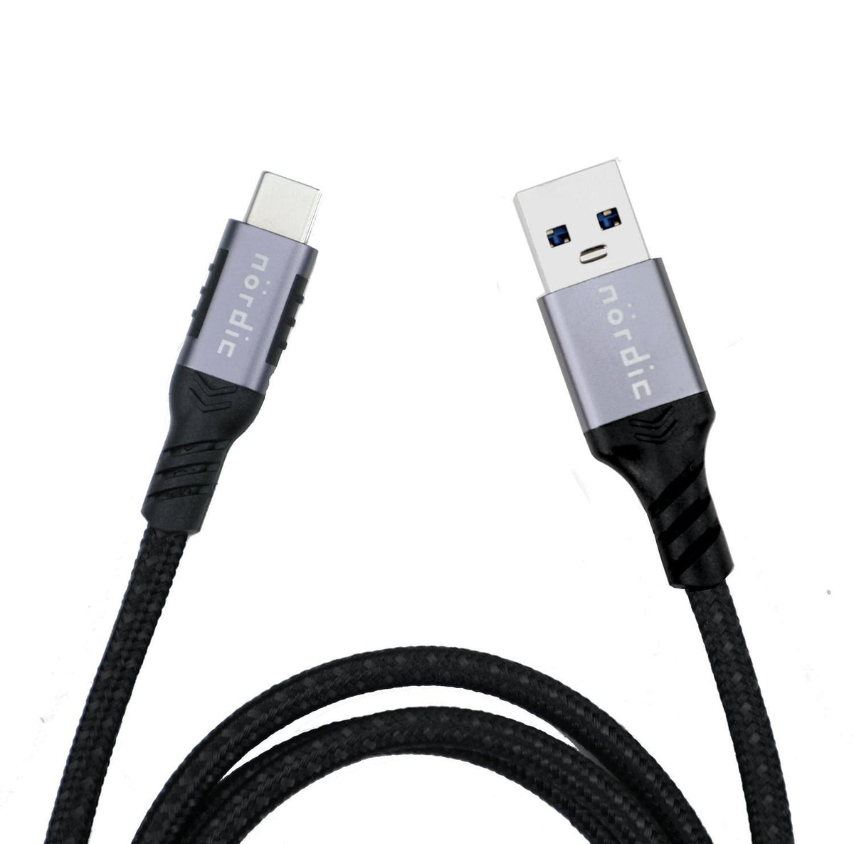 NÖRDIC 20cm USB3.2 Gen1 USB-C til A nylonflettet kabel hurtigopladning 3A 5Gbps Strømforsyning PD 60W