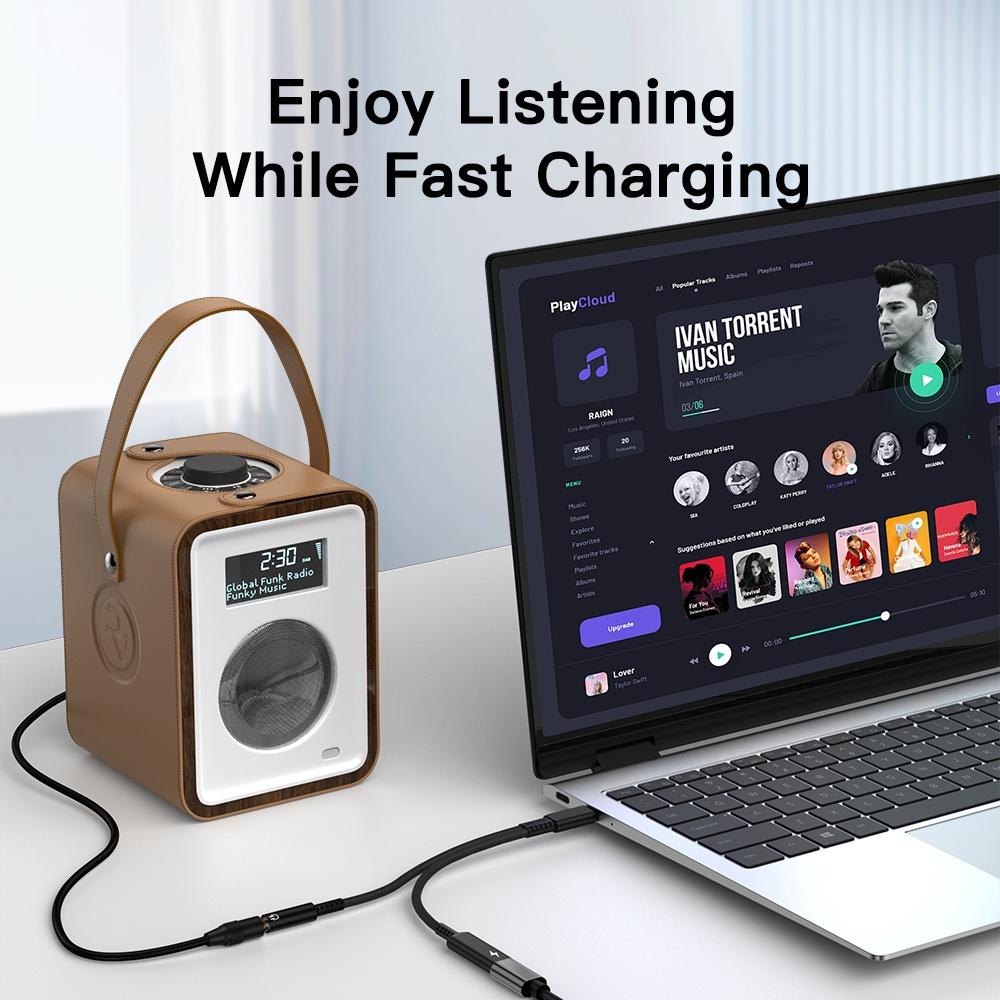 NÖRDIC 2 i 1 USB C til 3,5 mm hovedtelefonadapter med 60W opladning