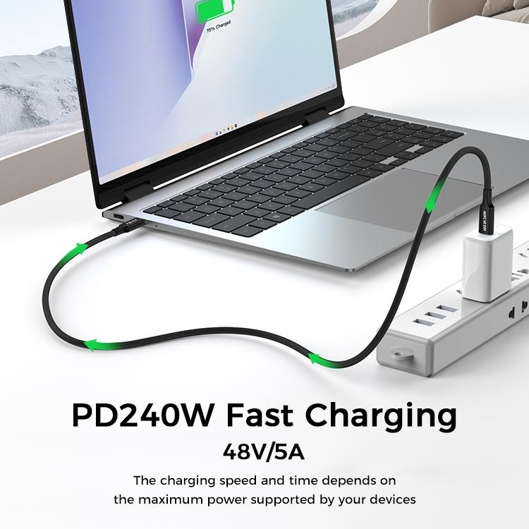 NÖRDIC 2m USB4 USB-C til C nylonflettet kabel PD3.1 240W 40G 8K60Hz 4K144Hz sort