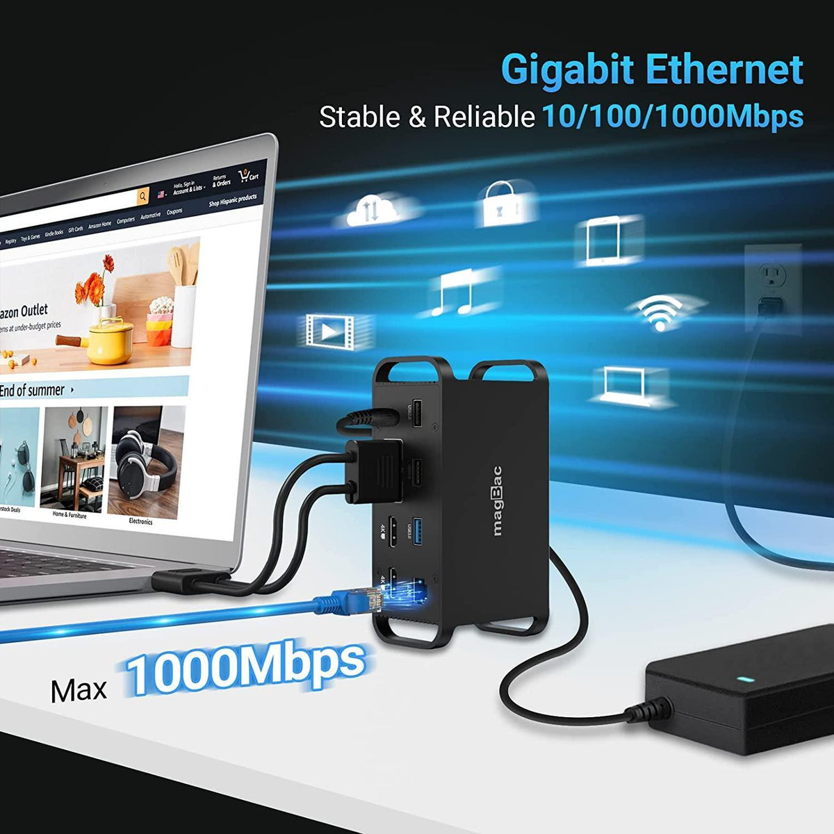 NÖRDIC 2 til 14 USB-C Macbook dockingstation dobbeltskærme 2xHDMI 4K60Hz 7xUSB 1xUSB-C PD100W 1xRJ45 1xAudio 1xSD Thunderbolt 3/4 USB4