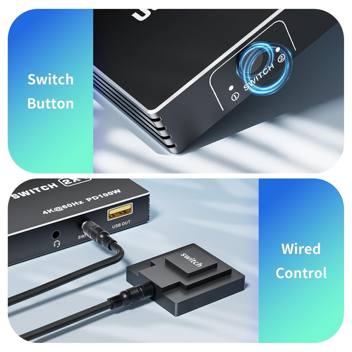 NÖRDIC USB-C til HDMI KVM-switch 4K 60Hz, Type-C KVM-switch HDMI til 2 computere 1 HDMI-skærm