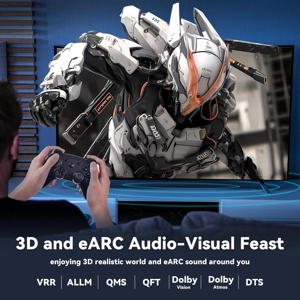 NÖRDIC 30m aktiv AOC optisk fiberkabel HDMI 2.1 4K 8K 60Hz 120Hz 48 Gbps Dynamic HDR eARC, Game Mode VRR kompatibel med RTX 3080 3090