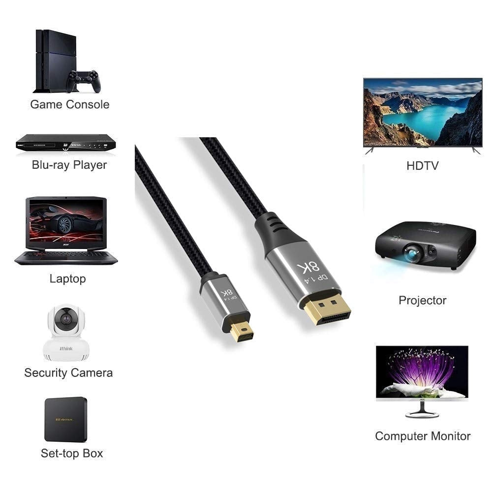 NÖRDIC 3m Mini DisplayPort til DisplayPort-kabel 8K@60Hz 4K@240Hz 32.4Gbps