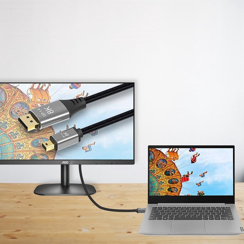 NÖRDIC 3m Mini DisplayPort til DisplayPort-kabel 8K@60Hz 4K@240Hz 32.4Gbps
