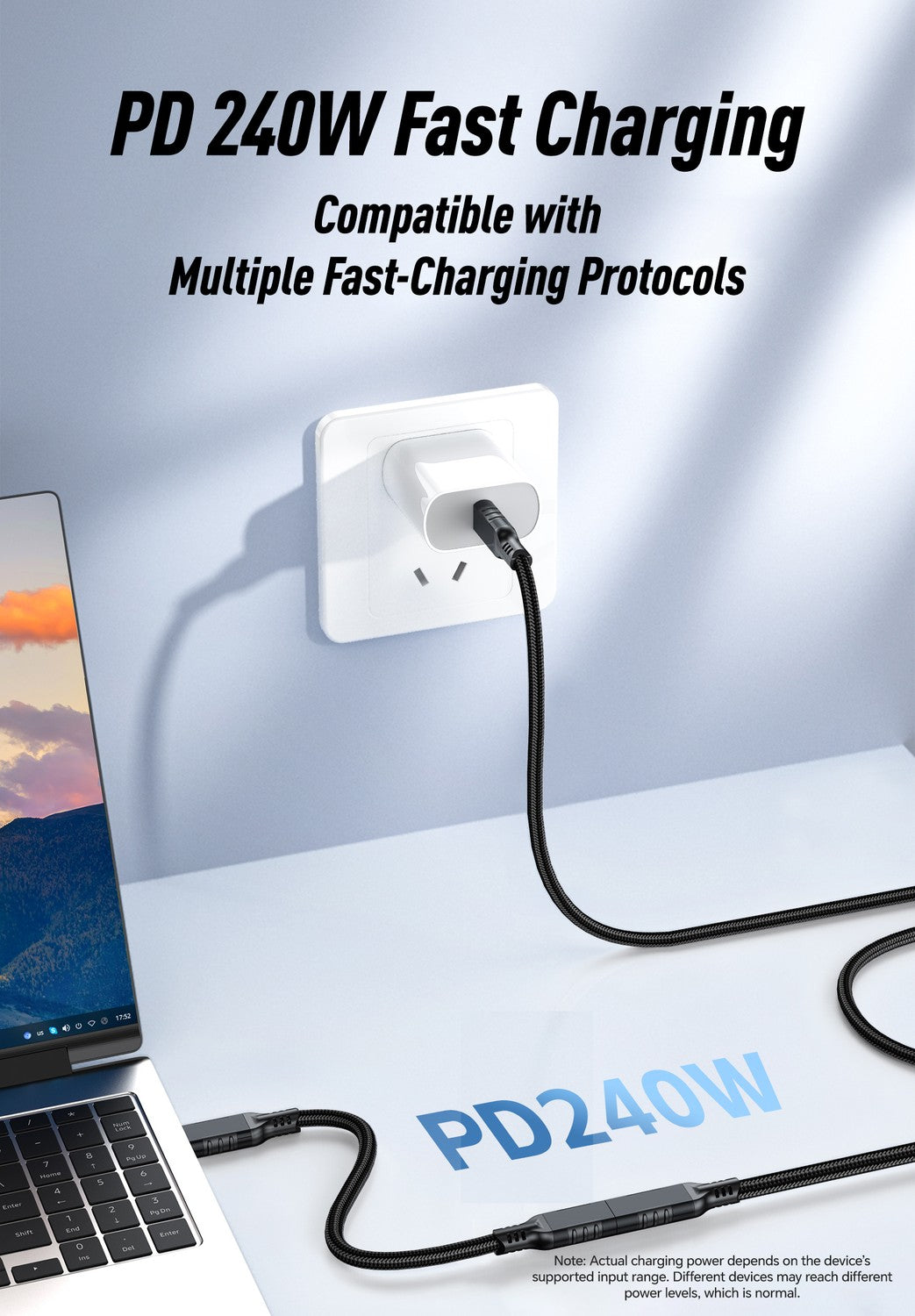 NÖRDIC 3m USB3.2 Gen2 20Gbps USB-C til C nylonflettet forlænger kabel med Power Delivery 240W 4K60Hz