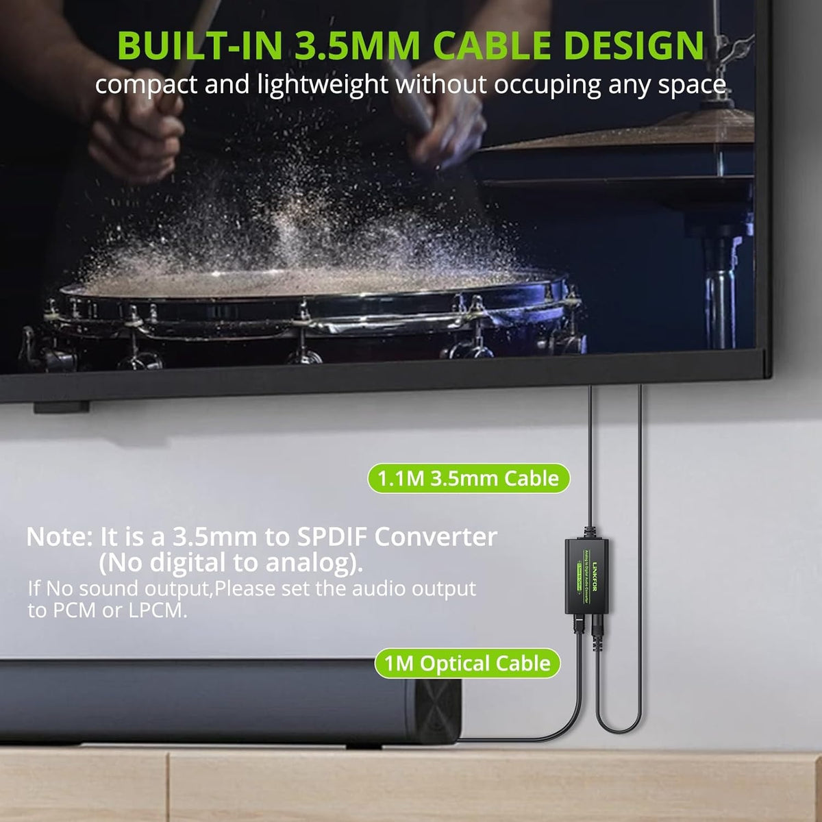 NÖRDIC 48kHz ADC analog til digital konverter 3,5 mm til SPDIF Toslink