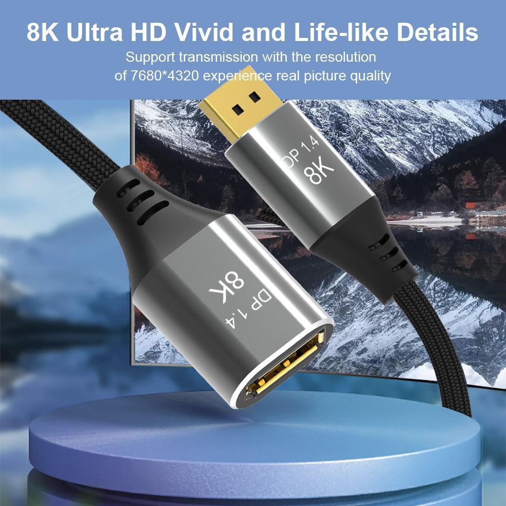 NÖRDIC 50 cm Displayport 1.4 forlængerkabel UHD 8K60Hz 4K144Hz 32.4Gbps 10-bit HDR