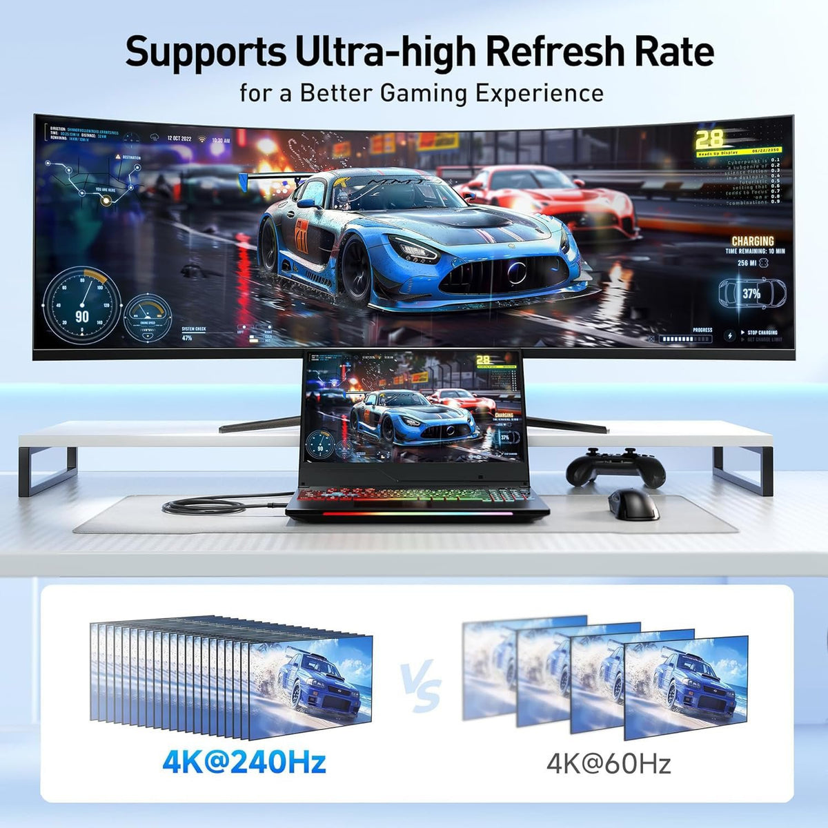 NÖRDIC 5m USB-C til DP 1.4 kabel 8K60Hz 4K120Hz 32,4Gbps