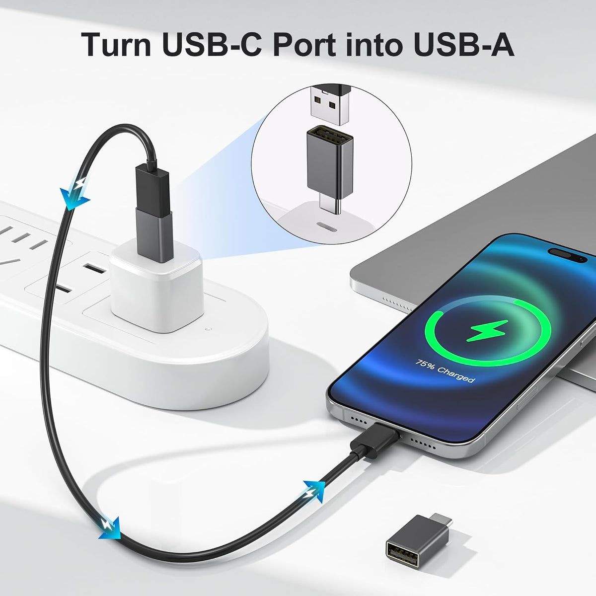 NÖRDIC A USB 3.0 OTG USB hun til C mandlige adapter metal sort