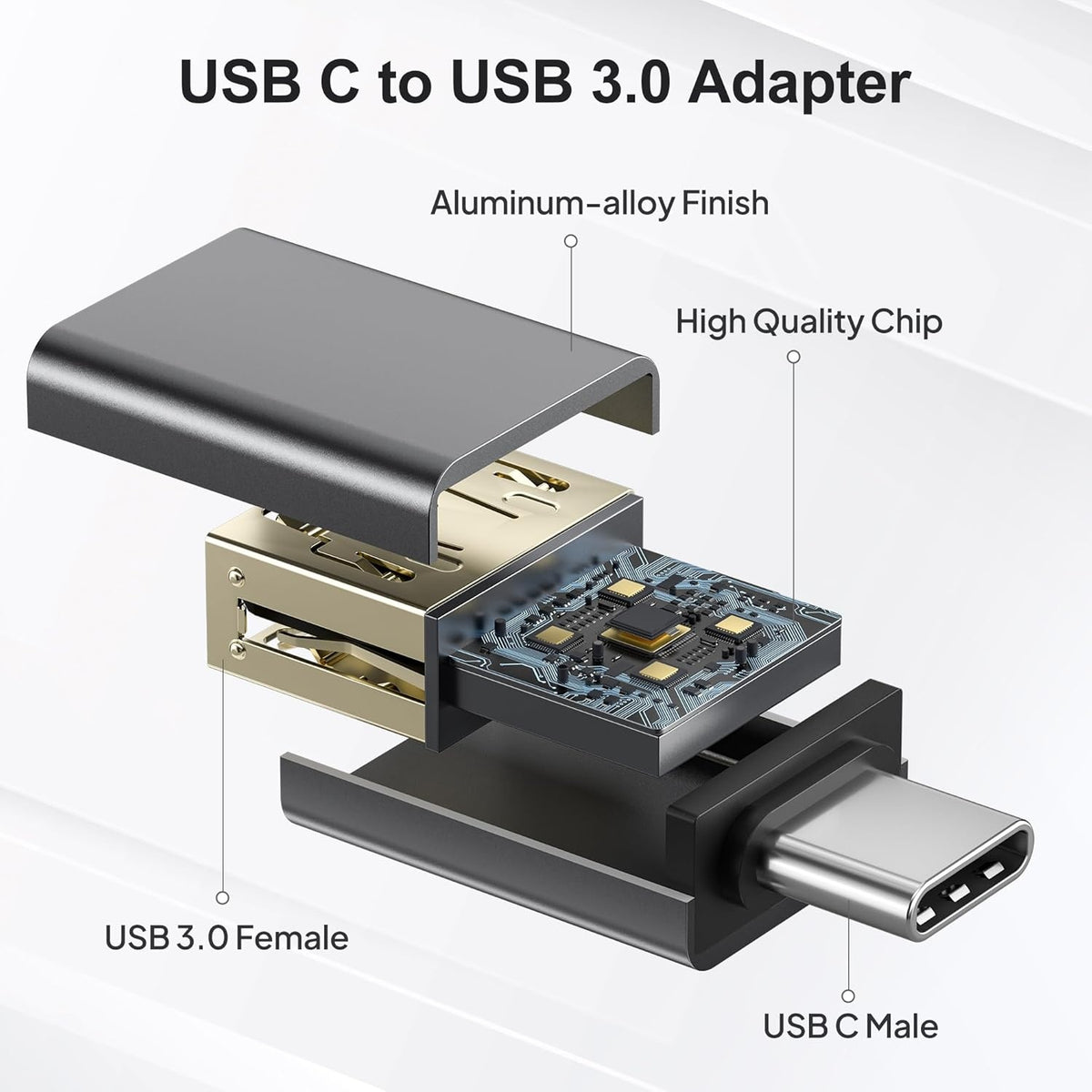 NÖRDIC A USB 3.0 OTG USB hun til C mandlige adapter metal sort