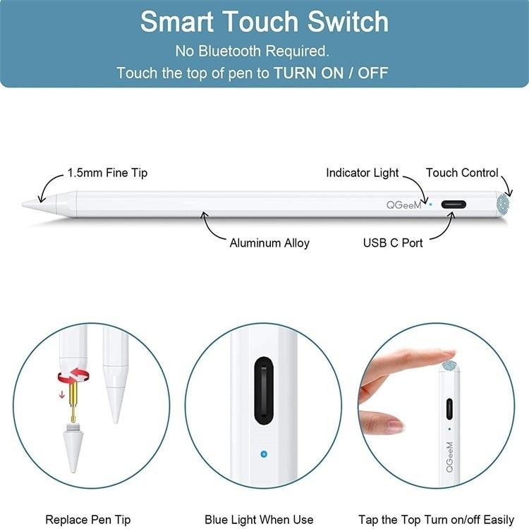 NÖRDIC Stylus Pen til iPad med Palm Rejection og Magnetisk Fastgørelse kompatibel med Apple iPad/iPad Pro/Mini iPad Air