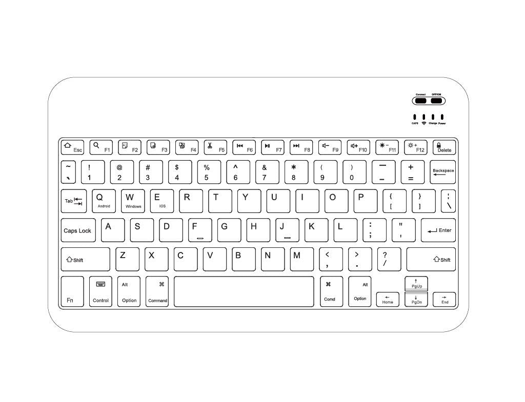 NÖRDIC Bluetooth 5.0 Keyboard 78 taster IOS Android Windows US Layout