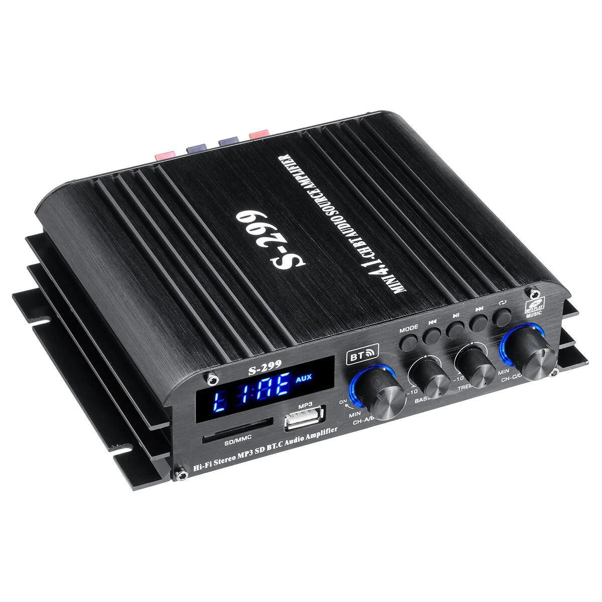 NÖRDIC Bluetooth 5.0 stereo 2.1 forstærker 4X40W + 50W RMS forstærker 2 højttalere og subwoofer med USB og SD media player input