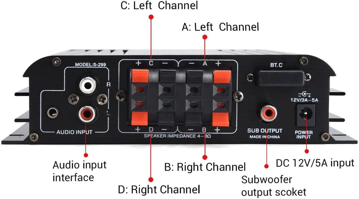 NÖRDIC Bluetooth 5.0 stereo 2.1 forstærker 4X40W + 50W RMS forstærker 2 højttalere og subwoofer med USB og SD media player input