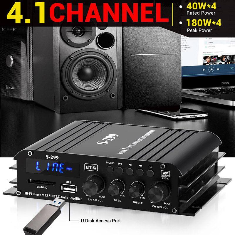NÖRDIC Bluetooth 5.0 stereo 2.1 forstærker 4X40W + 50W RMS forstærker 2 højttalere og subwoofer med USB og SD media player input