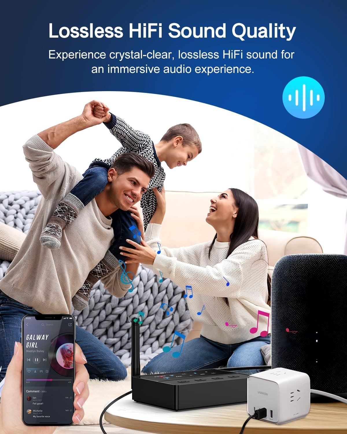 NÖRDIC Bluetooth 5.3 Modtager Sender aptX aptX HD til 2 Hovedtelefoner, AUX/RCA