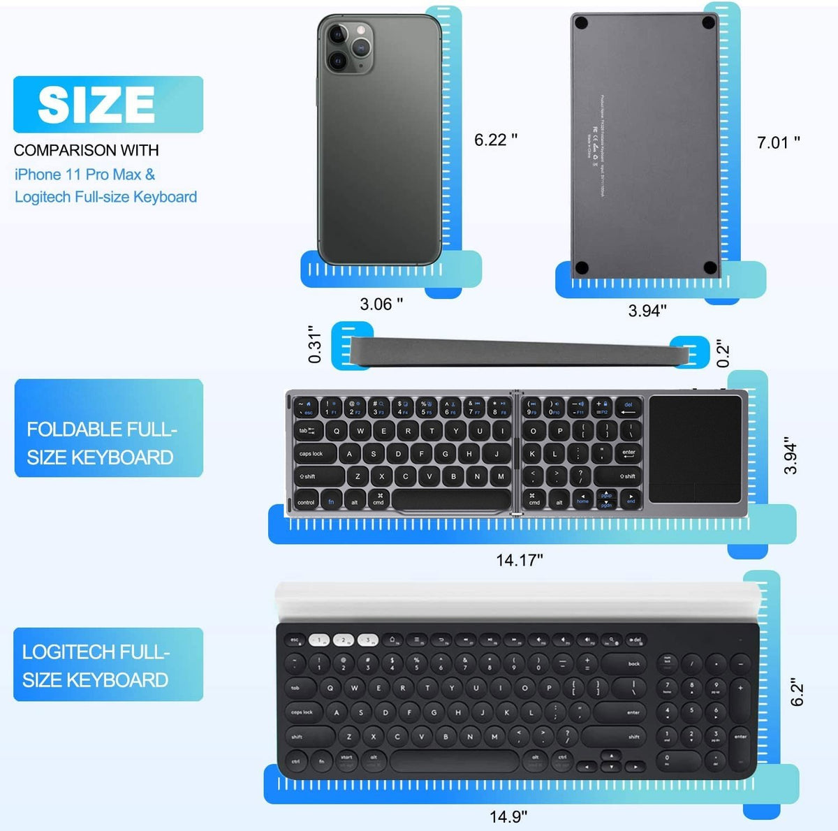 NÖRDIC Bluetooth-tastatur med touchpad US Layout 64-taster MacOS, iOS, Windows, Android