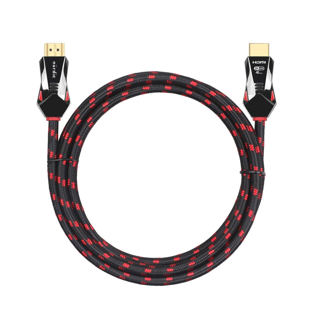 NÖRDIC CERTIFICEREDE KABLER 2m Ultra High Speed HDMI 2.1 8K 60Hz 4K 120Hz 48Gbps Dynamic HDR eARC VRR Nylon flettet kabel Guldbelagte stik