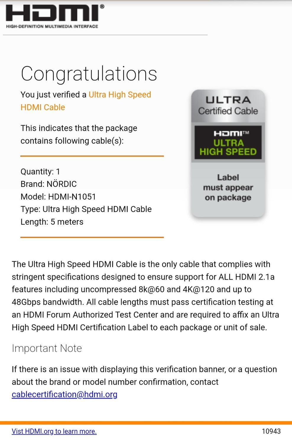 NÖRDIC CERTIFICEREDE KABLER 5m Ultra High Speed HDMI 2.1 8K 60Hz 4K 120Hz 48Gbps Dynamic HDR eARC VRR Nylon flettet kabel Guldbelagte stik