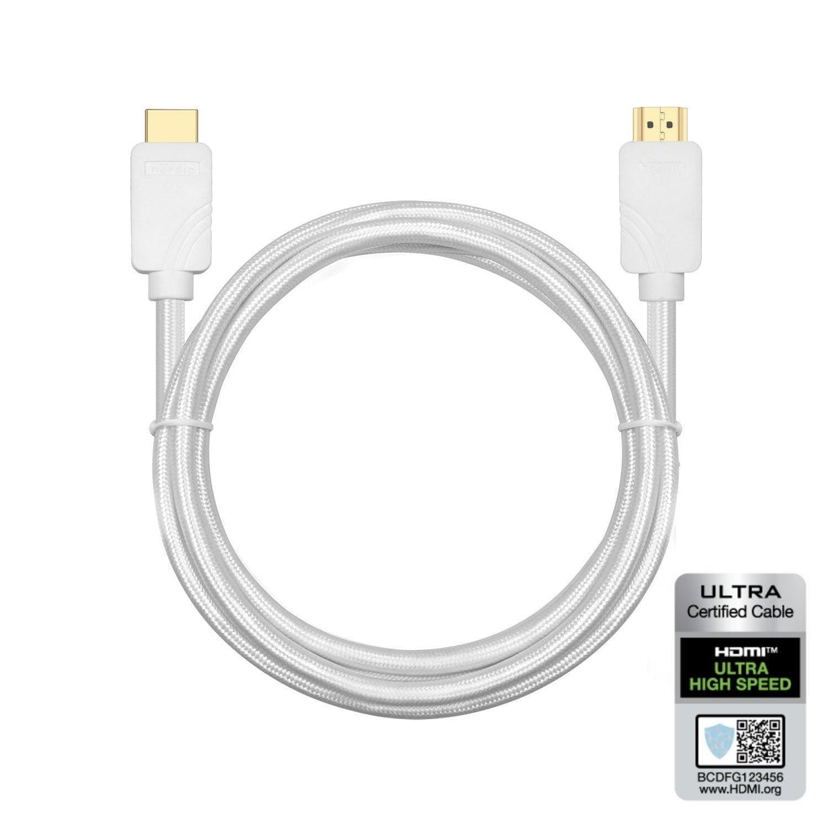 NÖRDIC CERTIFIED CABLES 50 cm Ultra High Speed HDMI 2.1-kabel, 8K@60Hz, 4K@120Hz, 48Gbps, Dynamic HDR, eARC, VRR, Dolby Atmos, nylonflettet, guldbelagt