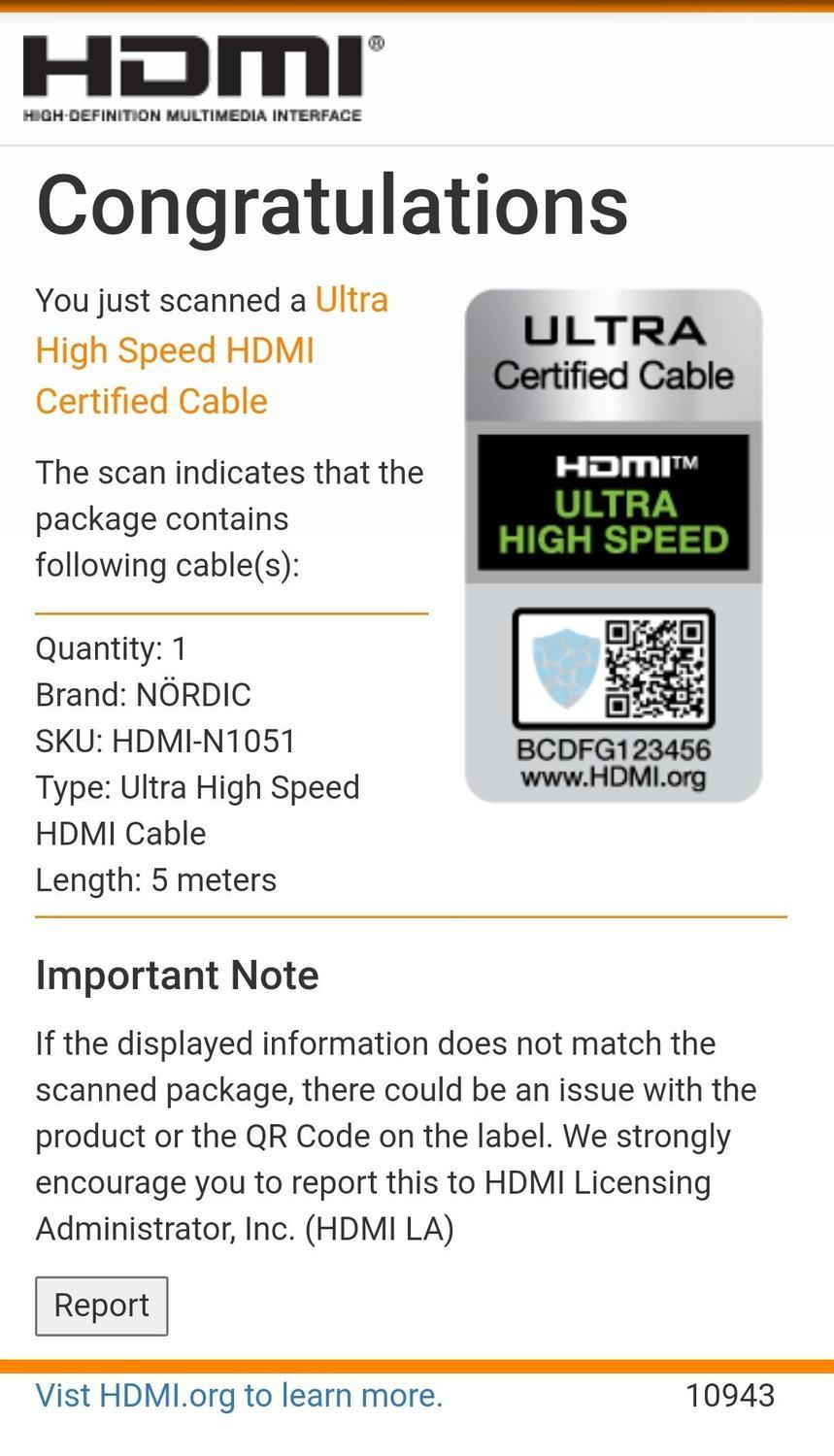 NÖRDIC CERTIFIED CABLES  Certified 5m Ultra High Speed HDMI 2.1 8K 60Hz 4K 120Hz 48Gbps Dynamisk HDR Earc VRR Nylon Flettet Kabel Forgyldt