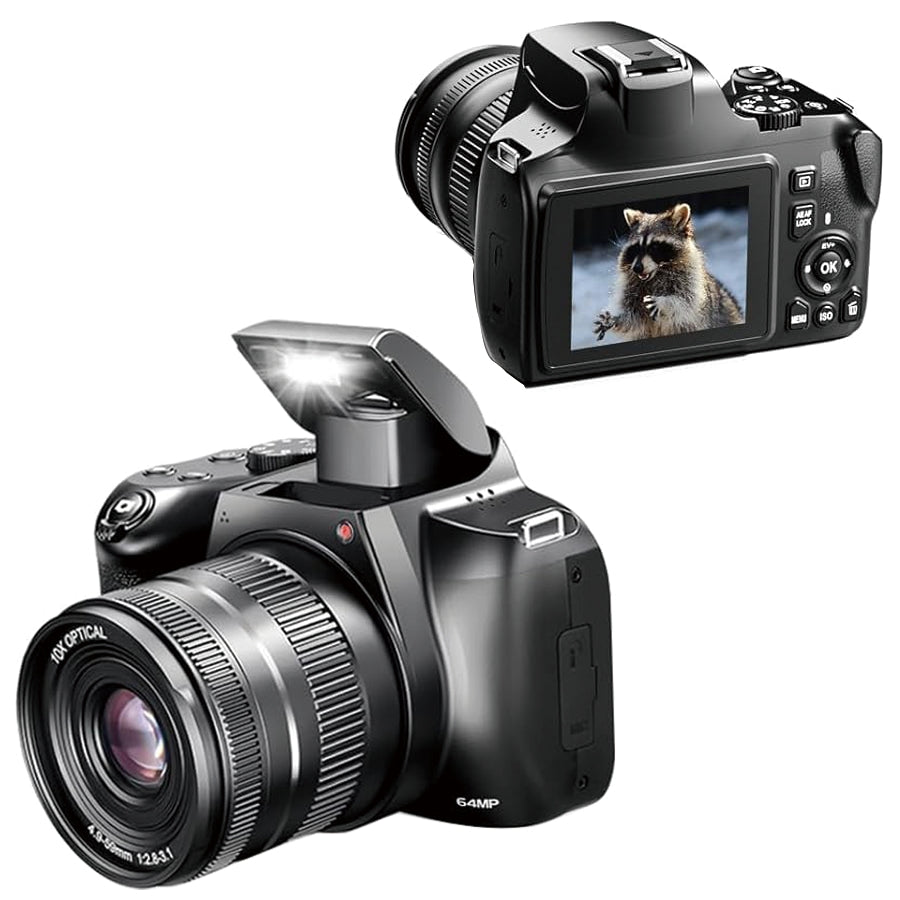 NÖRDIC Digitalkamera 4K 64 MP med WiFi, 10× optisk zoom, vlogkamera til YouTube, autofokus, kompakt kamera