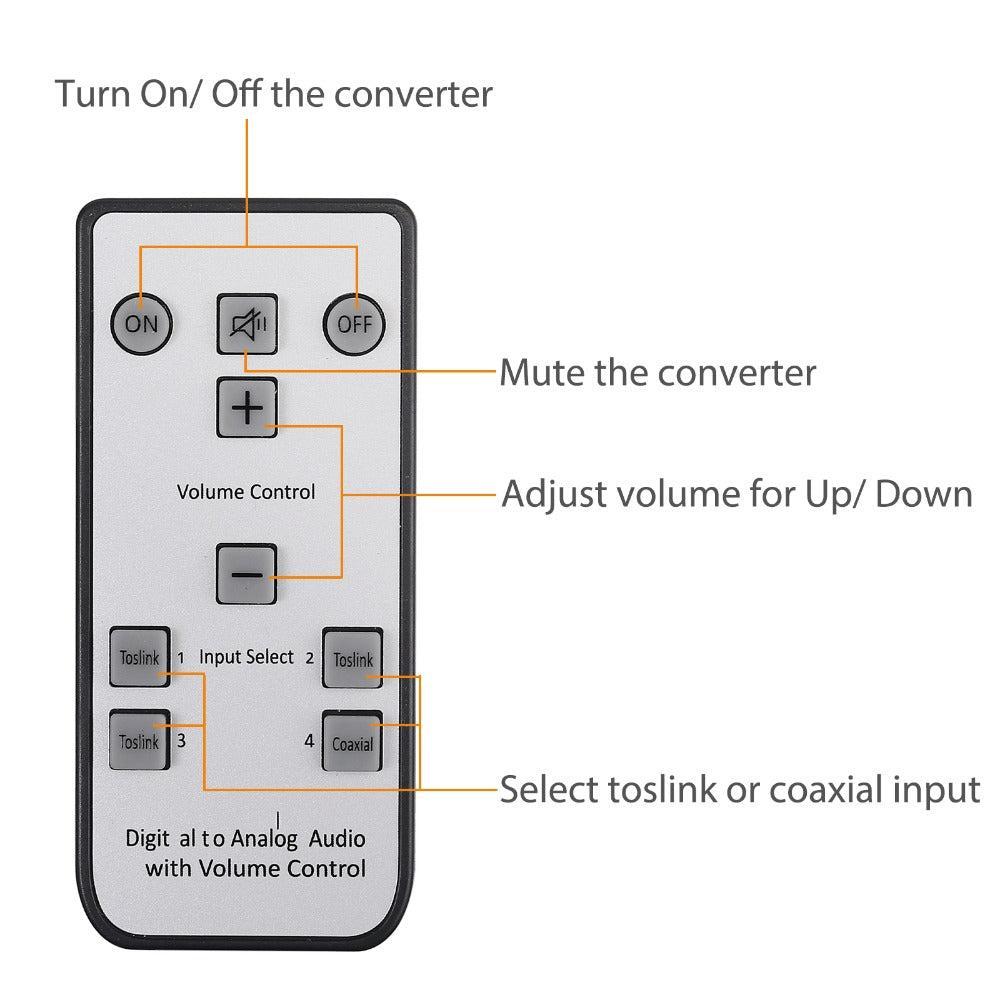 NÖRDIC Digital til analog audio konverter 3x optisk SPDIF og 1x Coaxial Toslink til analog L / R med fjernbetjening DAC D / A-konverter konverter